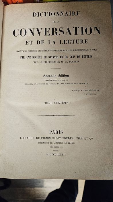 Vand Dictionnaire de la conversation et de la lecture, 16 volume, 1872