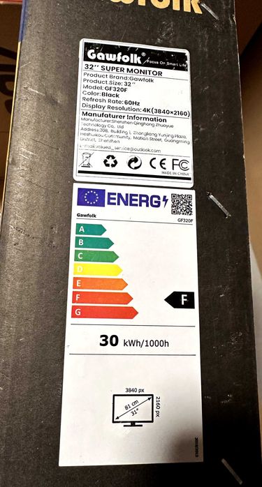 Monitor Gawfolk GF320F 32” 4K UHD Ultra-Clear (3840×2160p) 178° Nou