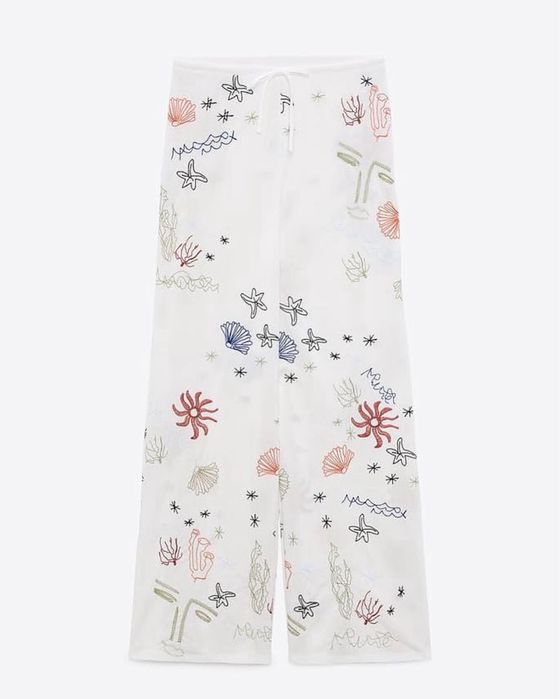 Set costum alb Zara vara plaja vaporos broderie