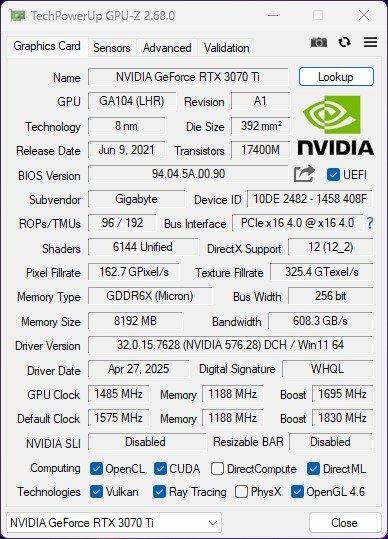 Gigabyte RTX 3070 Ti Gaming OC