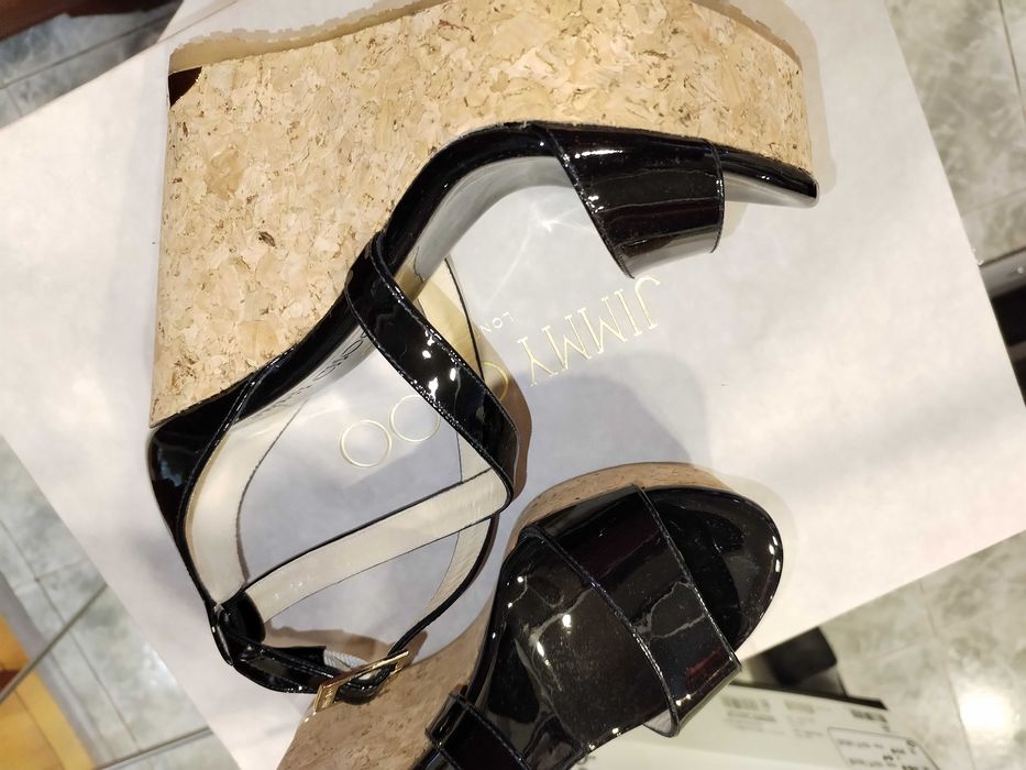 Sandale negre JIMMY CHOO cu platforma piele 34 1/2 IT, EU size 35 1/2