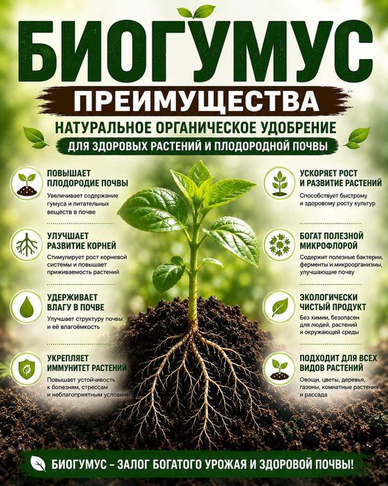 БИОГУМУС натуральное органическое удобрение для сада и огорода