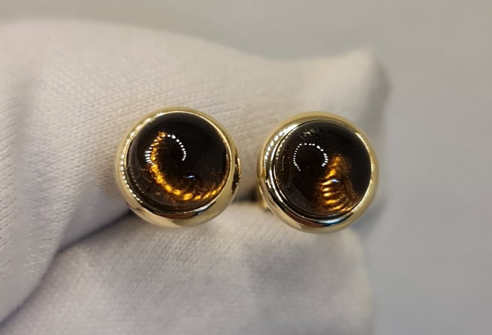 Cercei aur galben 14k cu coarț fumuriu natural