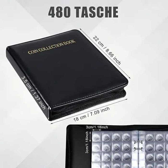 класьор за 480 броя монети до 30 мм. - Екокожа с цип