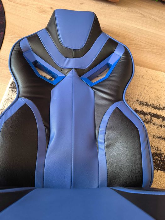 scaun de gaming, albastru cu negru