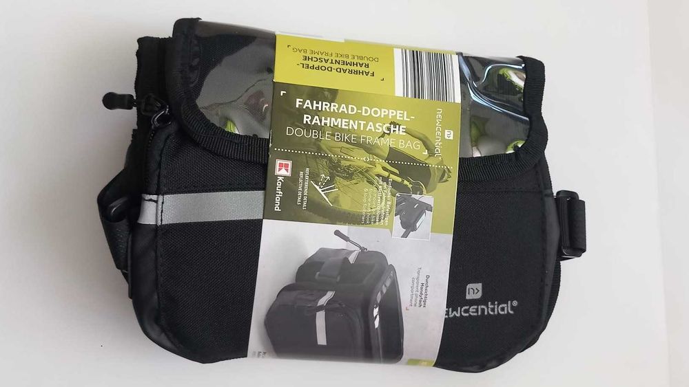 Geanta dubla pentru cadru bicicleta cu husa ploaie pentru cap