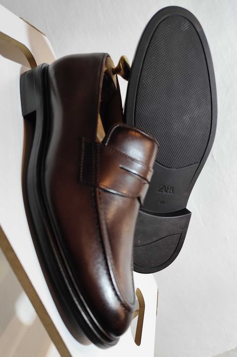 Pantofi loafer 42 42.5 penny ZARA NOI piele naturala moale maro