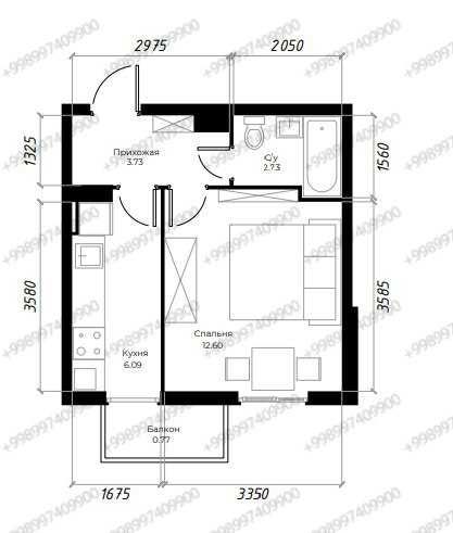 Продается своя квартира 1/9/9 ЖК Assolom Sohil 26м2, возможна ипотека