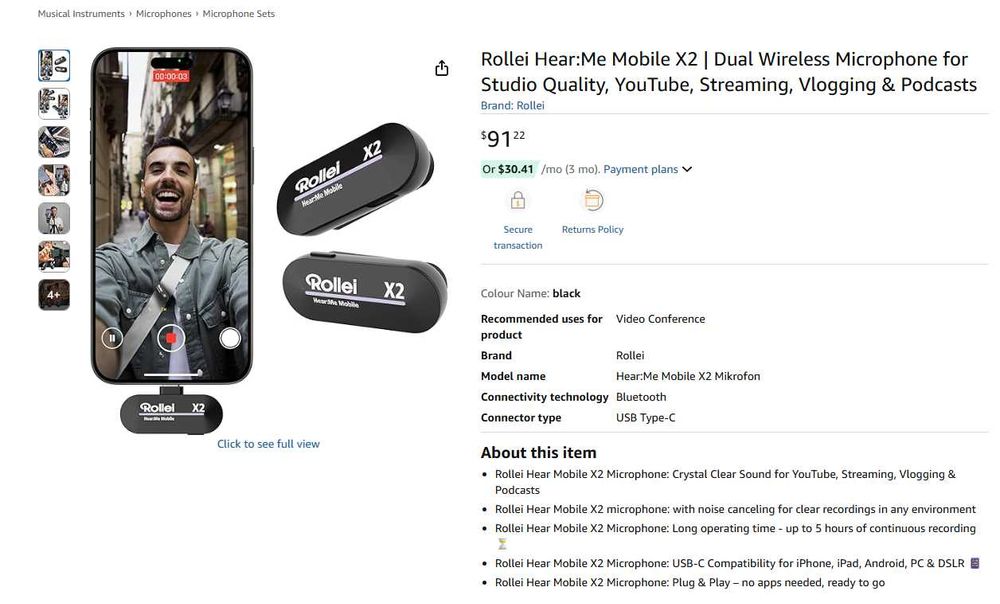 Lavaliere smartphone Rellei hear me mobile x2 Usb C Android Ipone