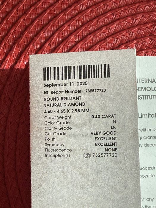 Диамант 0.40 ct H IF (естествен)