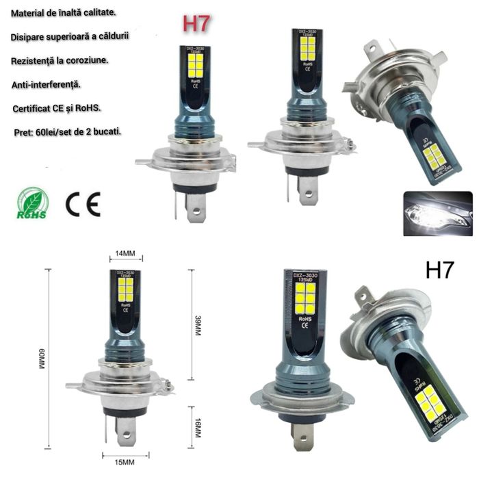 Led-uri auto H1,H4,H7,H8,H9,H11,W5W,P21W,semnal,pozitii,interior,etc