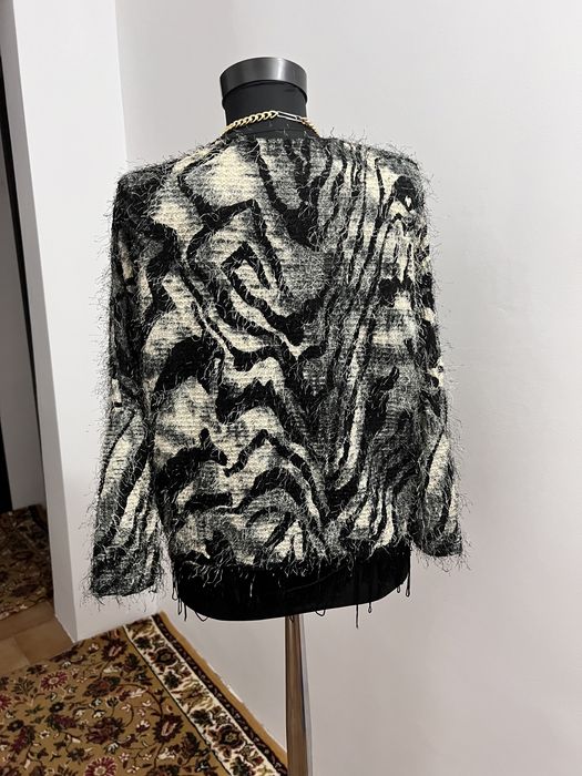 Blazer bluza alb negru cu franjuri paiete discrete