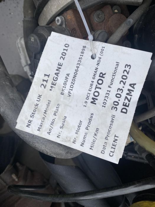 Motor, cod F9Q872, Renault Megane 3 Coupe, 1.9 DCI seria: VF1DZ0N0643351898