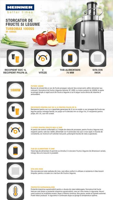 Storcator de fructe Heinner TurboMax 1000SS
