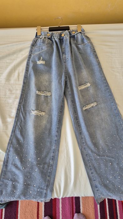 Pantaloni denim fete, 160 cm
