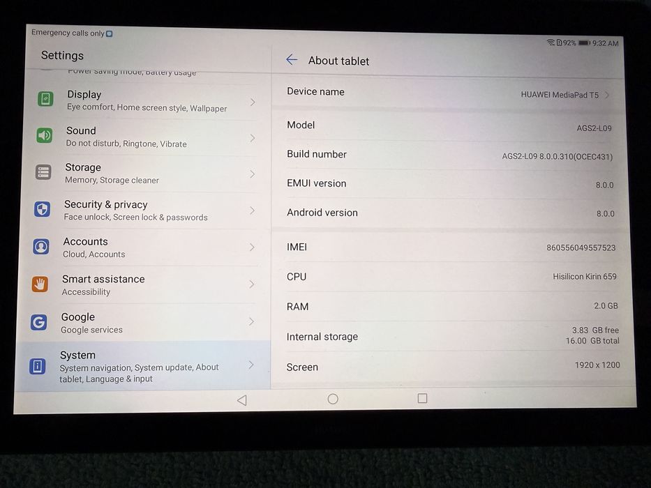 Huawei MediaPad T5 10.1” 4G LTE, 2GB RAM, 16GB, Full HD