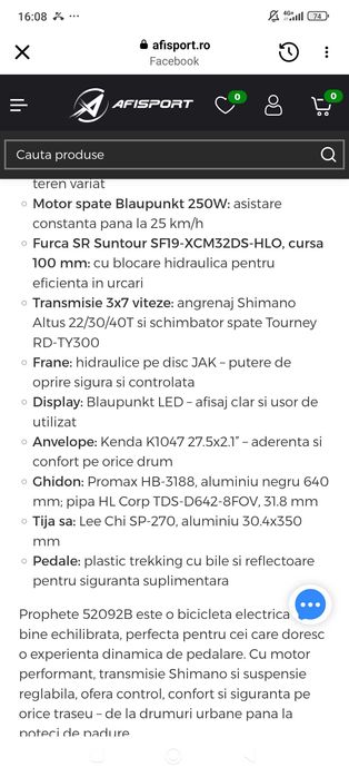 Bicicleta electrica Prophete nouă în garanție