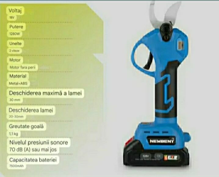 Foarfecă electrica pomi /vie, nouă