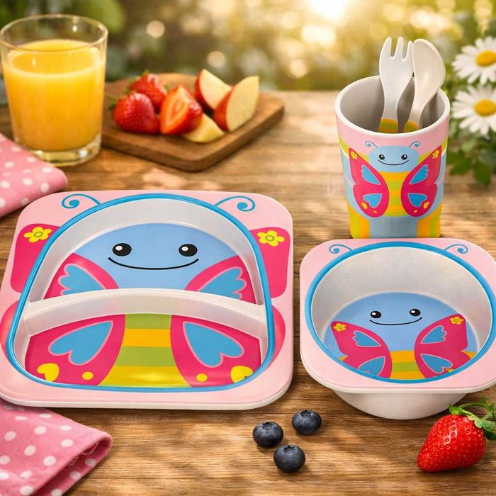 Детски комплект за хранене 5 части– чиния,купичка,чаша,лъжица и вилица