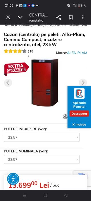 Vând Centrala peleți alfa plam commo compact 23kw