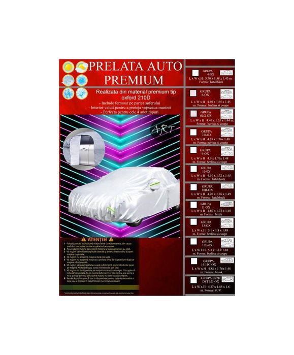 Prelata auto PREMIUM material OXFORD GRUPA 14/11C Dimensiuni