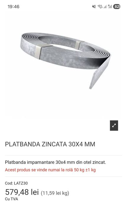 Vând platbandă împământare 30x4mm  40ml 50kg