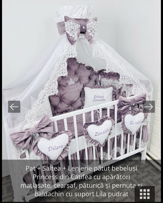 Aparatoare patut catifea + baldachin bebe