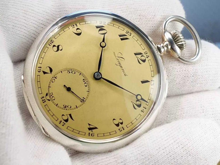 Longines ceas de buzunar c.1939, argint 0.800, cutie de epocă