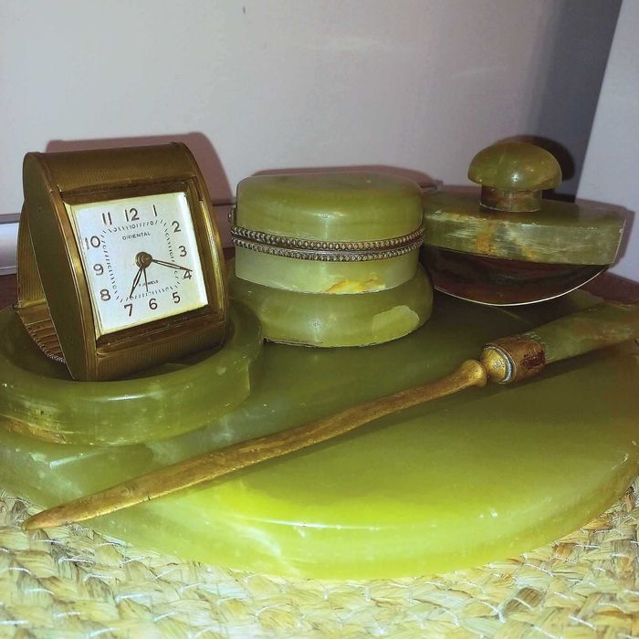 Мастилница от Зелен Оникс и Бронз