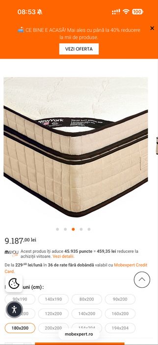 Vand URGENT Saltea premium Mobexpert 180x200 (9.187 lei in magazin)