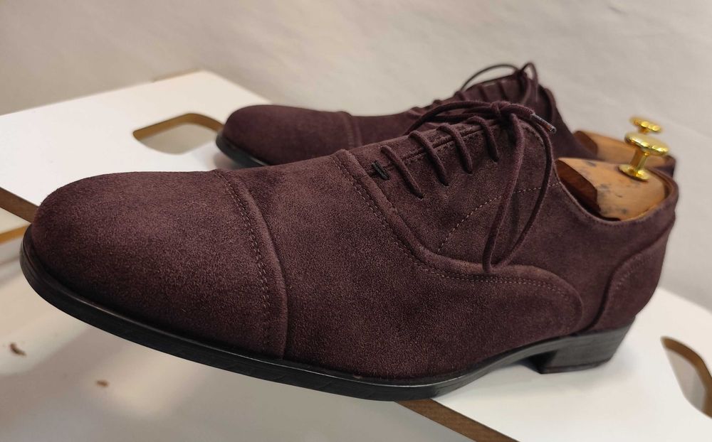 Pantofi oxford 43 cap toe GEOX NOI piele naturala moale suede maro catifea