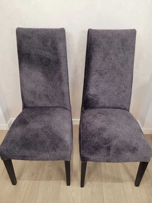 4 x новотапицирани столове за хранене с висока облегалка от сив кадифе