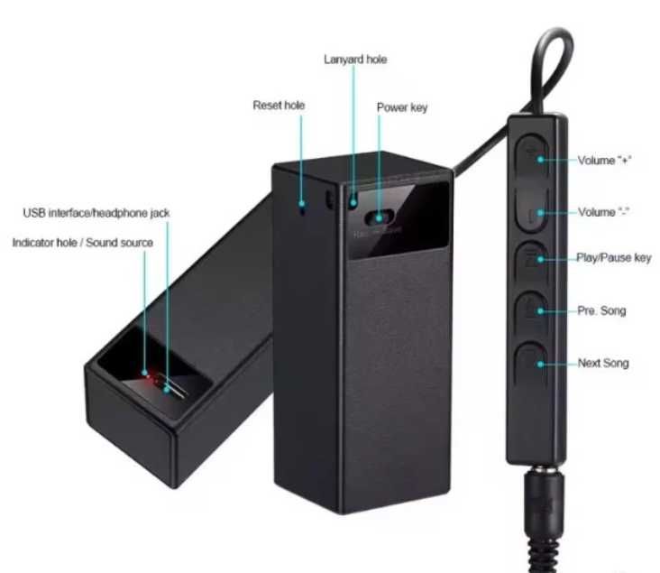Vandlion V12 OTG 2х Микрофона 360° DSP Магнитен Шпионски Аудио Рекордер Гласово Активация 384 Часа Запис и 1 Година в Изчакване + MP3 плеър и Слушалки