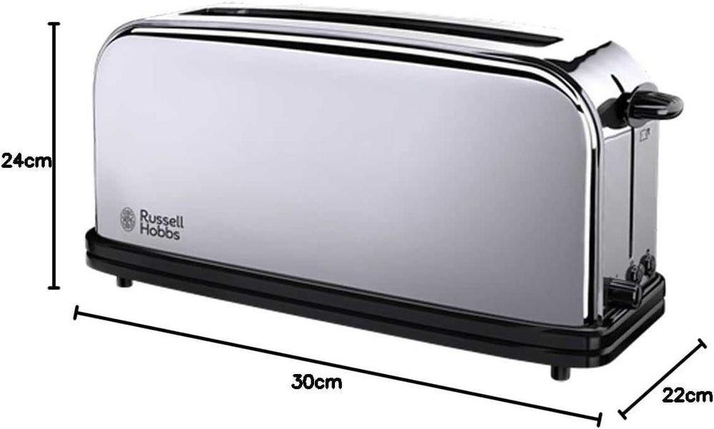 Тостер от неръждаема стомана Russell Hobbs Victory, Неръждаема стомана (6 регулируеми нива на препичане, 1000W), лек ДЕФЕКТ