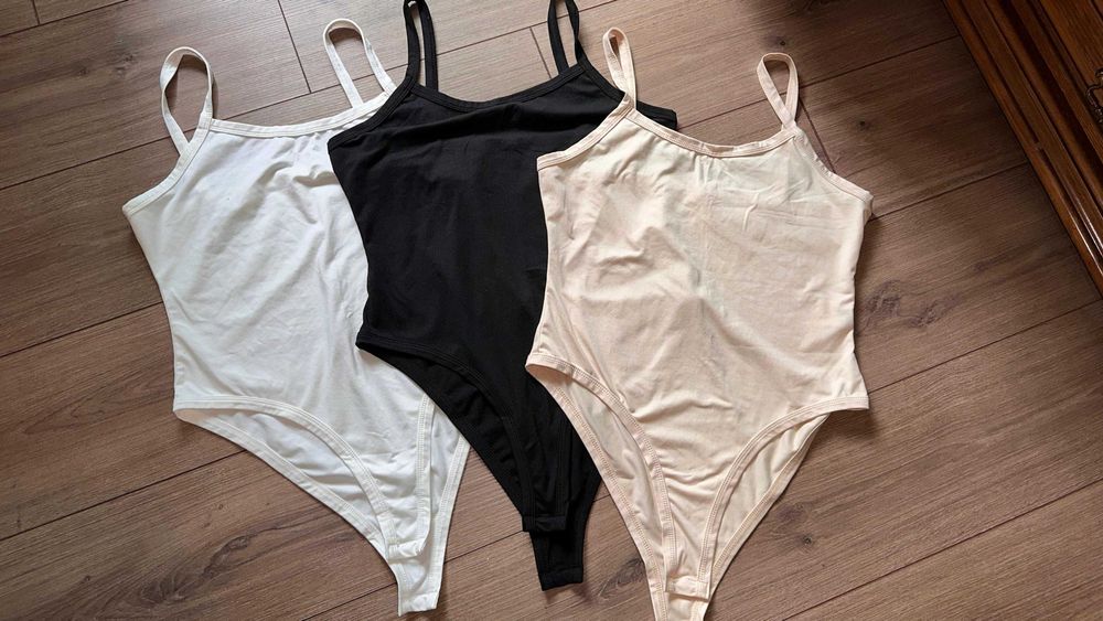 Set 3 body-uri damă cu bretele – alb, negru și bej