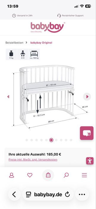 Бебешко странично трансформиращо се легло Babybay Original