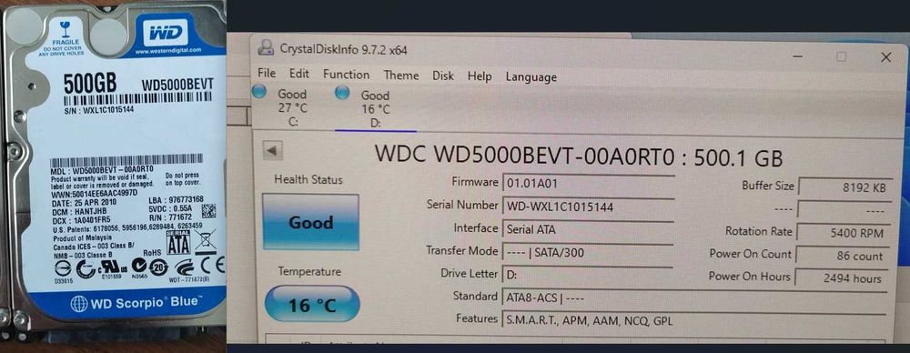 Set 3x HDD laptop 500GB WD Scorpio Blue 2.5” SATA II