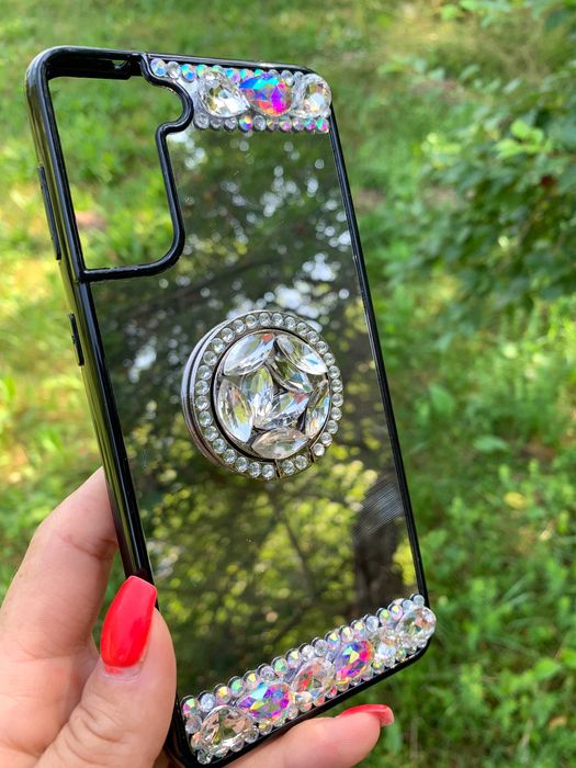 Husa oglinda cu inel si pietricele pt. Samsung Galaxy S21 , S21 FE 5G