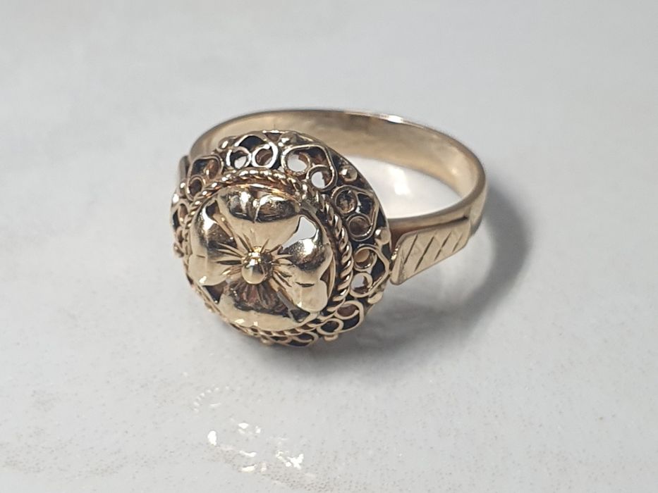 Inel din aur de 14K cu model floare și filigram lucrat manual