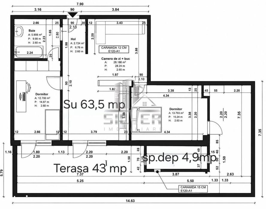 Apartamente cu 3 camere/60-63mp/TERASE 24-52mp/IMOBIL NZEB/TVA INCLUS — fotografia 2