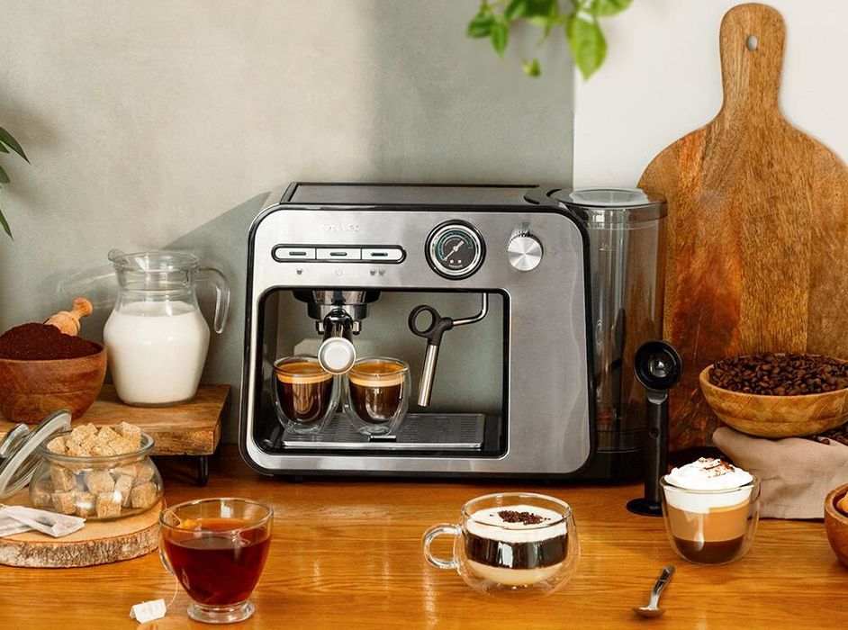 Кафемашина за еспресо - CECOTEC Power Espresso 20 Square Pro, 1450 W, 2 чаши, Сребриста