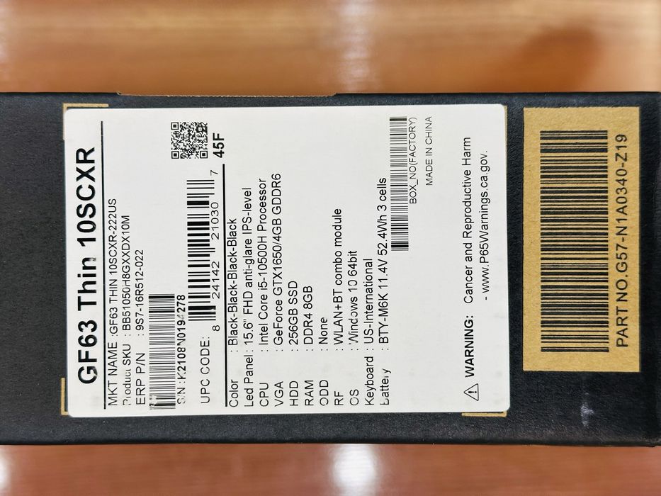 MSI GF63 Thin i5 GTX 1650 MaxQ