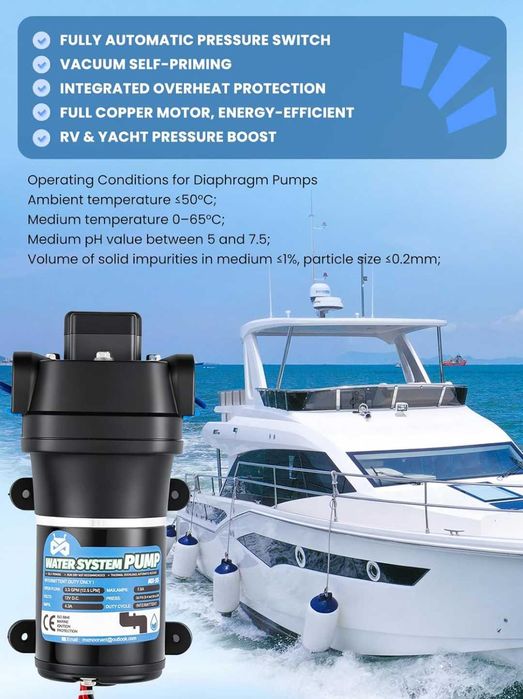 12V автоматична водна помпа 2.4 бара 95 W/ 12.5 л/мин за кемпер, лодка,напояване,тиха
