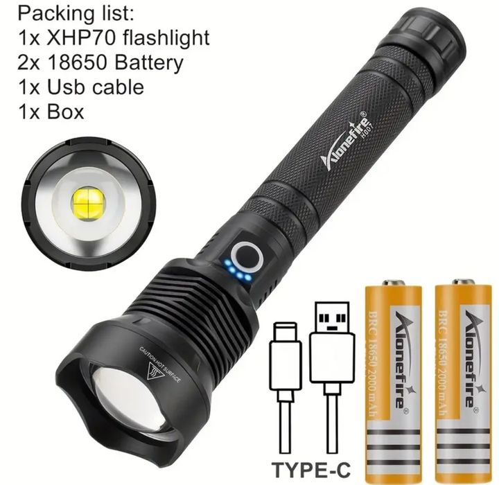 2 Baterii de 3000incluse Lanterna LED 4000lumeni 500metri Profesionala