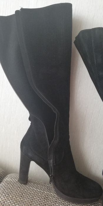 Cizme negre inalte dama piele intoarsa Manas lea Foscati italia