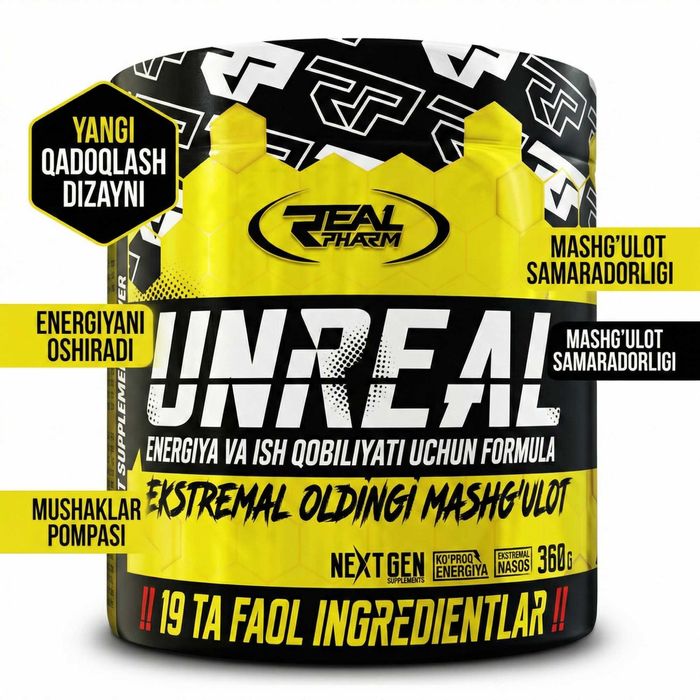 Real Pharm UNREAL-Мощный предтренировочный комплекс для энергии, пампа