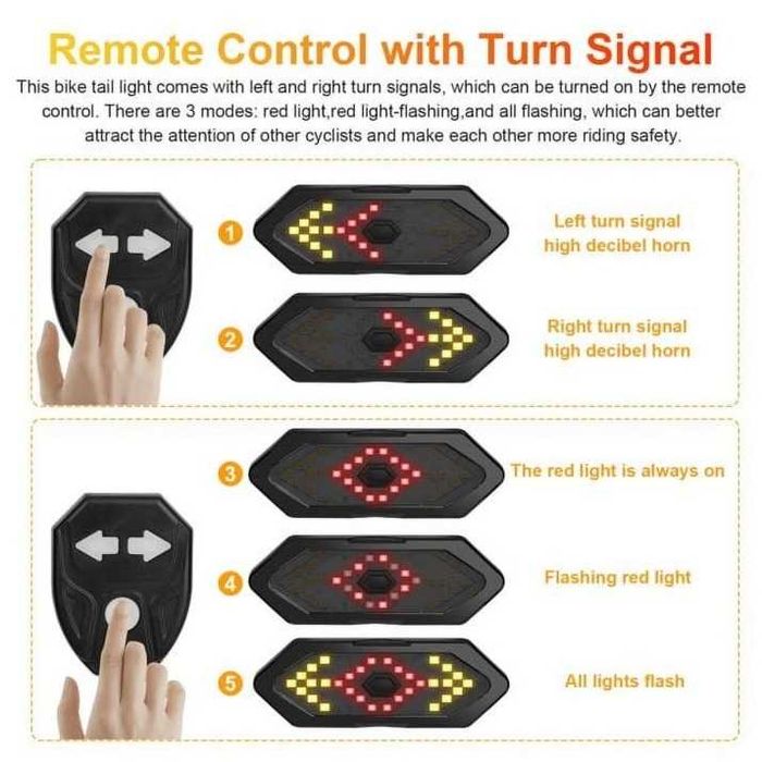 Комплект за велосипед задна LED светлина с мигачи и клаксон USB