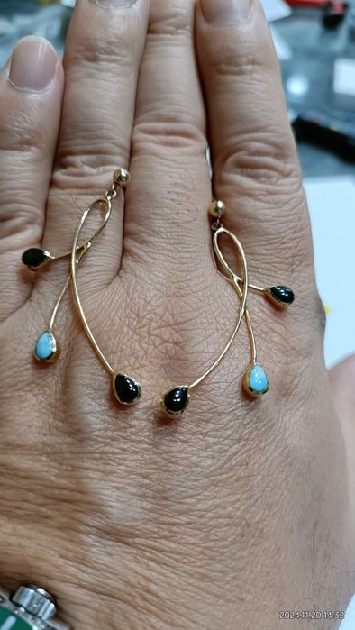 Vind cercei din aur 14kt cu larimar și onix