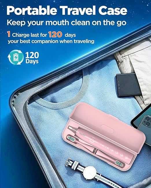 Електрическа звукова четка за зъби Yteath Y08 с 8 глави USB C Розова