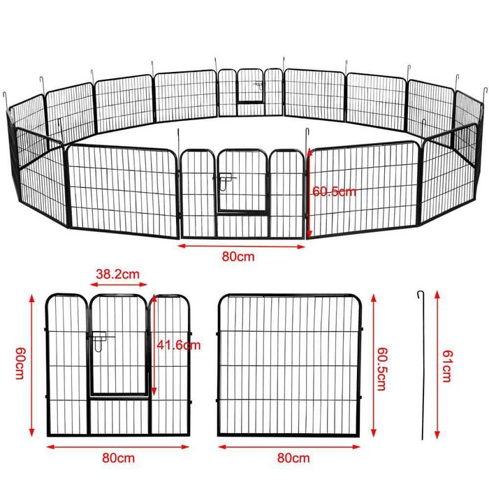 Yaheetech Голяма 16-панелена металена кошара за кучета и други домашни